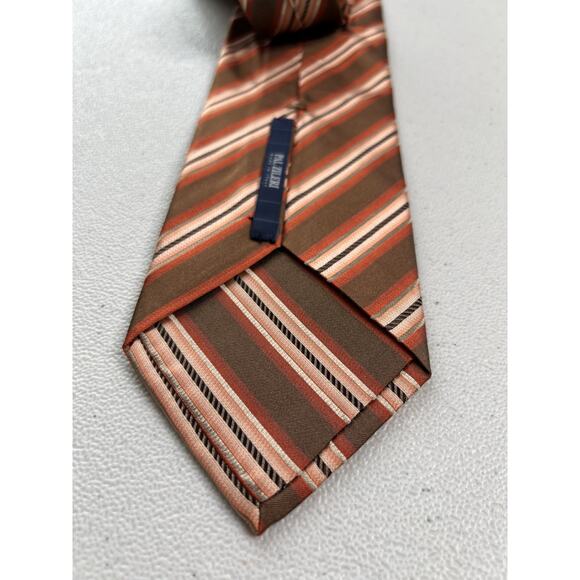 Paul Zileri Brown and Orange Striped Pattern 100% Silk Designer Italian Tie - Picture 6 of 7